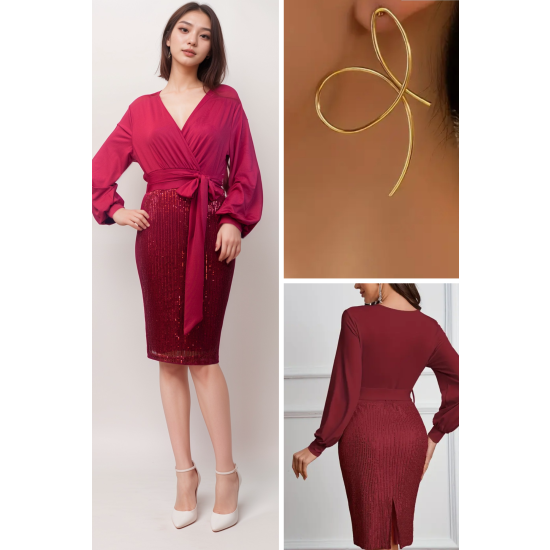 ssukienka na komunie-sukienka elegancka-sukienka z wiazaniem-sukienka midi-kolczyki eleganckie-kolczyki  nowoczesne